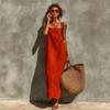 Women’s Sleeveless Maxi Dress with Square Neck and Adjustable Spaghetti Straps Casual Loose Fit Long Sundress for Summer