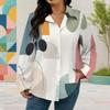 Women Plus Size Multicolor Geometric Printed Collared Long Sleeve Button Front Shirt