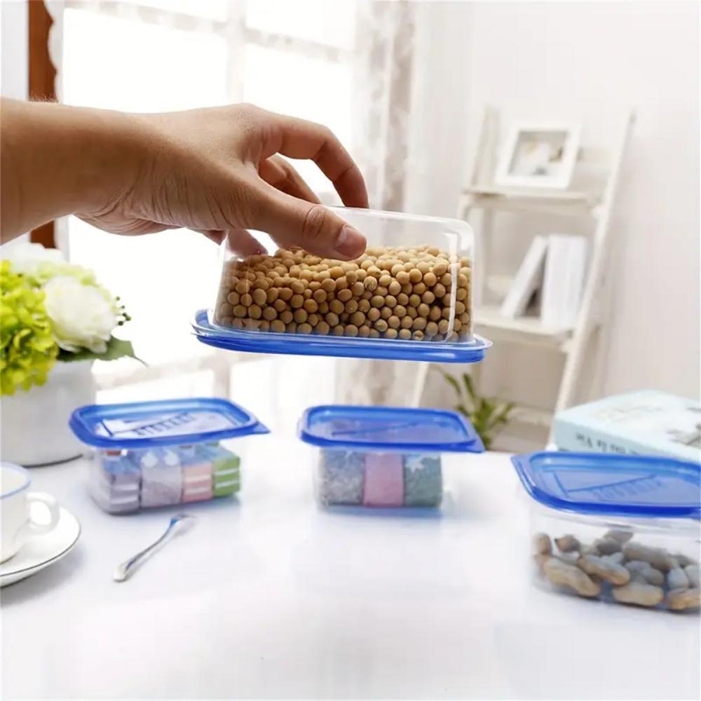 Six 709-milliliter rectangular plastic food containers with colorful LIDS, lunch boxes, suitable for storing fruits and food