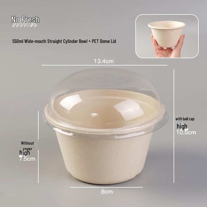 Nuoxian Disposable 550ml Pulp Bowls with Dome Lids, 100-Count