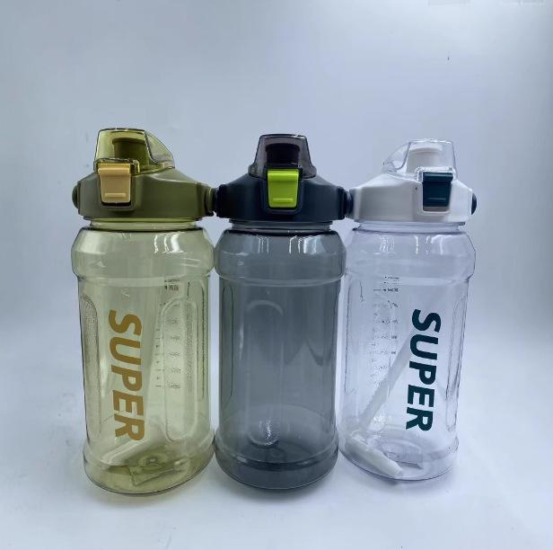 2000ml Women's Water Bottle with Straw & Time Scale - Large Capacity Sports Kettle