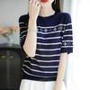 Women Knit T-shirt MODERN NEW SAGA Summer Knitted Shirt Short Sleeve Tees O-neck Patchwork Pullover Knit Tops