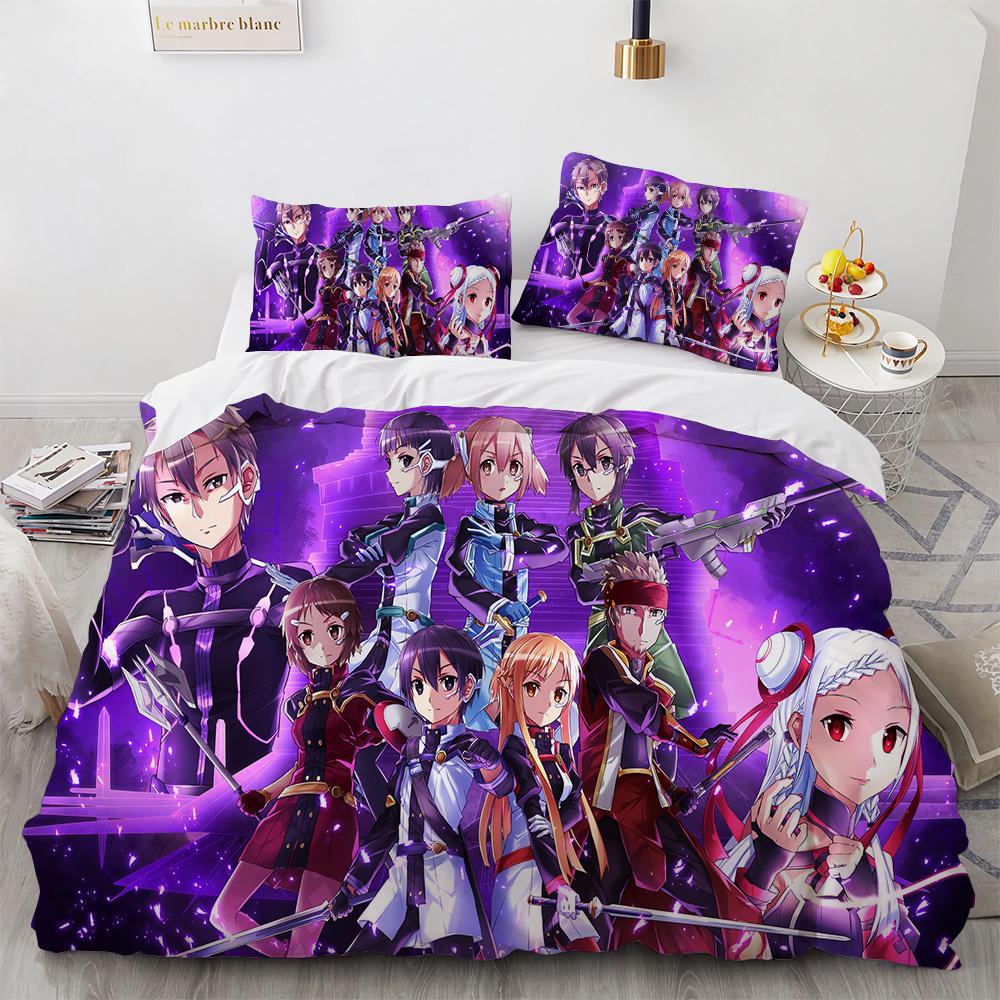 Sword Art Online Bedding Set Anime Duvet Covers King Queen Double Twin Size Adults Kids Bed Linens Single Double Size Decor Home