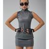 Fashion PU Leather Mini Dress Women Elegant Stand Collar Bodycon Short Party Dress Female Sexy Slim Sleeveless Evening Vestidos
