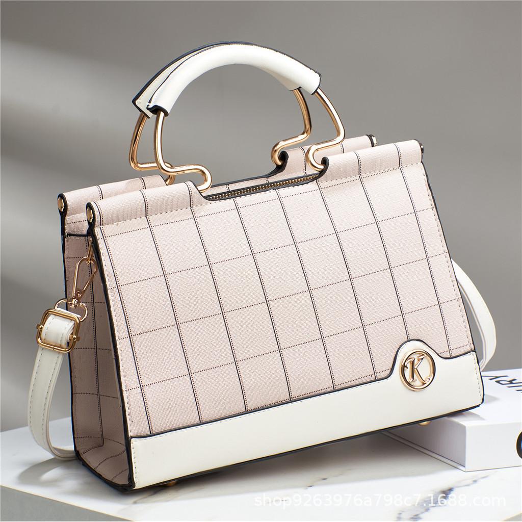 Стильная большая клетчатая сумка-тоут для женщин в винтажном европейском дизайне OffWhite