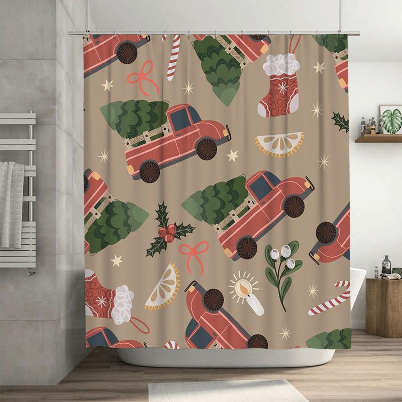 

TU Christmas Farmhouse Shower Curtain Rustic Truck Holiday Decor Red Tractor Farm Style Bathroom Curtains Vintage Country Home D 90x180cm35x71in