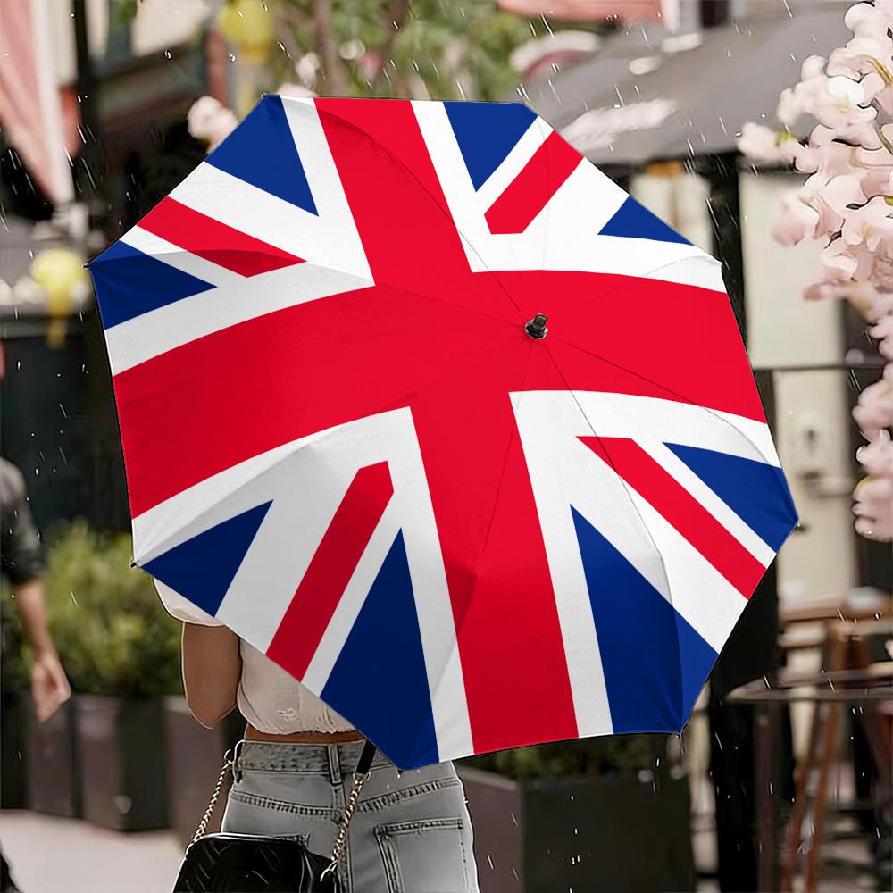 Vereinigtes Königreich Nationalflagge Union Jack Aufdruck Automatischer Faltregenschirm Wasserdicht Winddicht Kompakter Reise-Regenschirm