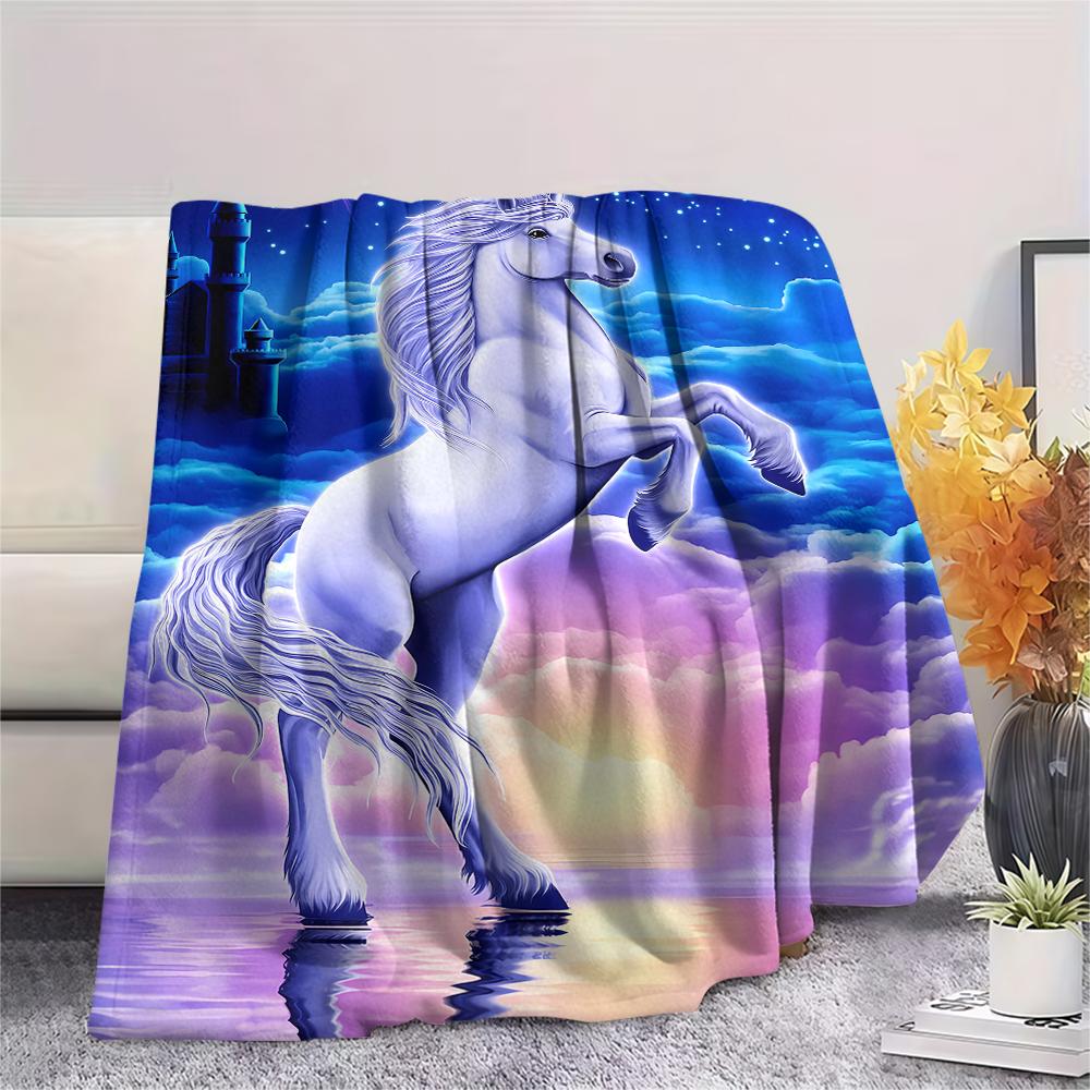1Pc Uni-horse Print Flannel Blanket, High Quality Comfortable for All Seasons, Home Decor, Warmth and Comfort, Perfect for Christmas Gifts