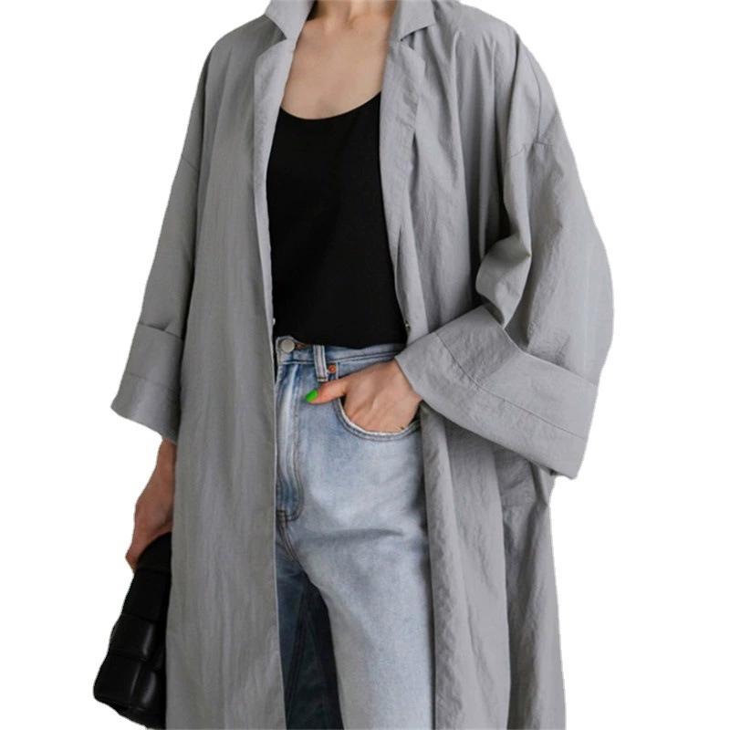 Wiosna Jesień Damskie Bawełniane i lniane koszule Sukienki Kieszenie Boczne rozcięcia Proste Luźne Sukienki Damskie