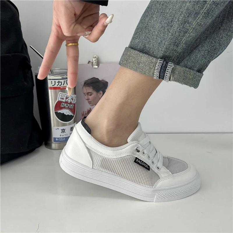 Mode 2024 Neue Mode Damen Vulkanisierte Schuhe Lässig Klassisch Einfarbig PU-Lederschuhe Frau Weiße Schuhe Sneaker