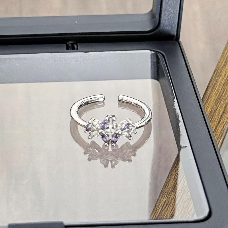 Bursting Full Of Diamonds, Flower Color Treasure, Sweet And Cool Opening Ring, Female Luxury Exquisite Niche High-End Sense Light Luxury Super Fairy
