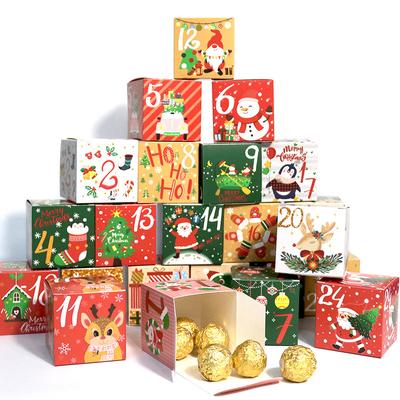 24-teilige Weihnachts-Adventskalender-Box aus Kraftpapier, Süßigkeiten-Geschenkbox, 24 Tage Countdown bis Weihnachten, Navidad, Neujahrs-Dekoration, Versorgung