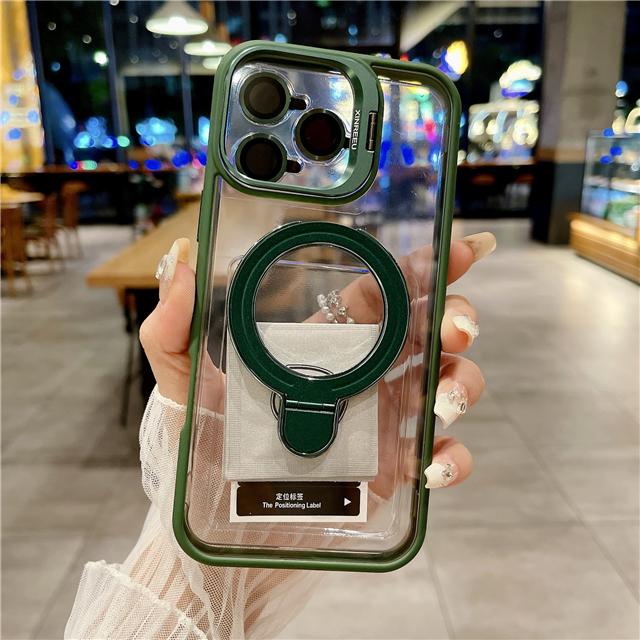 For iPhone 16 Pro Max Luxury Transparent Magsafe Magnetic Holder Frame Phone Case For iPhone 11 12 13 14 15Plus Lens Stand Cover