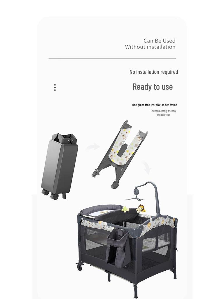 Tragbares Multifunktionales Babybett und King-Size-Bett-Kombi mit Wickeltisch für Säuglinge und Kleinkinder