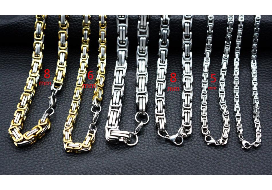 European & American Hip Hop Byzantine Chain Necklace - Stainless Steel, Men's Steel Color, Titanium Steel Emperor Design