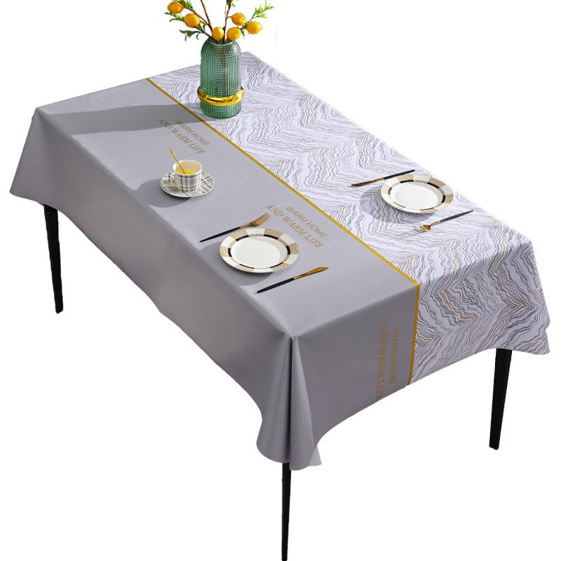 Light Luxury Golden Wave Tablecloth Wind Waterproof And Oil-Proof Pvc Tablecloth Simple Contrasting Color Coffee Table Cloth Elegant Gray