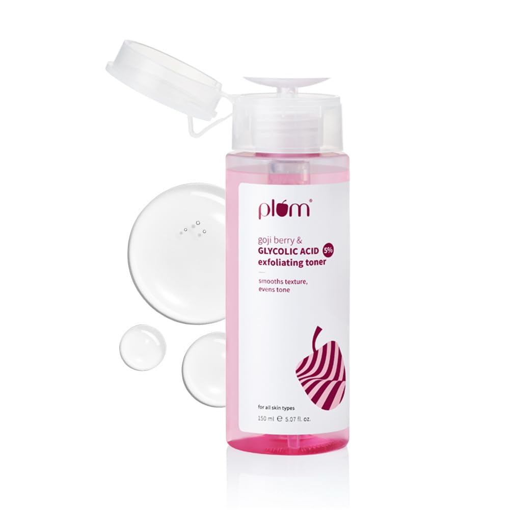 Plum 5% Glycolic Acid & Goji Berry Exfoliating Toner 150 ml for Face, Body, Underarms & Scalp