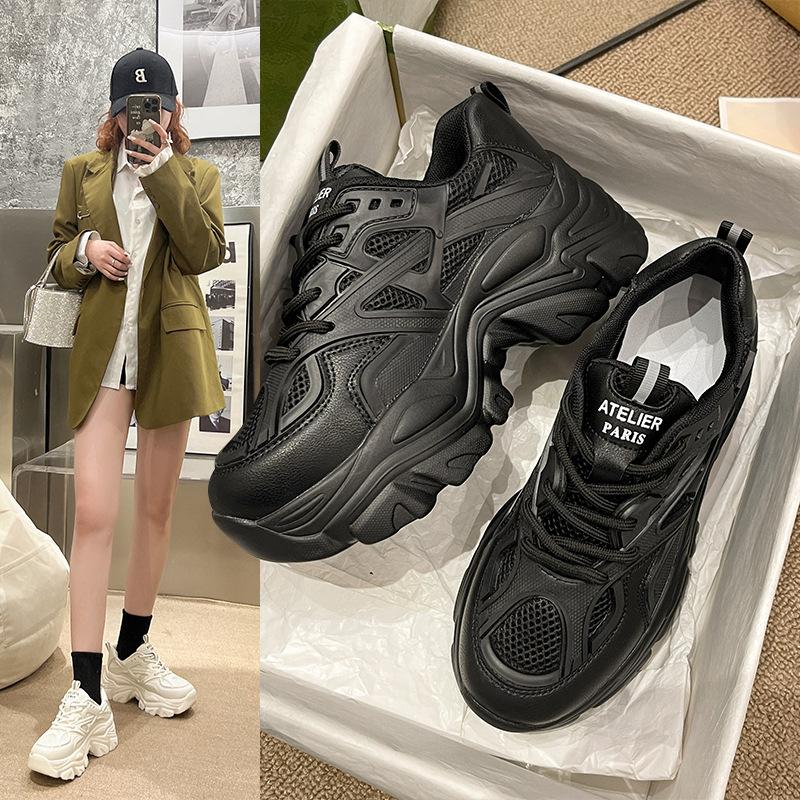 Mesh Explosion Dad Shoes Heightening Shoes 2025 Spring New Small Black Platform Sneakers Women's