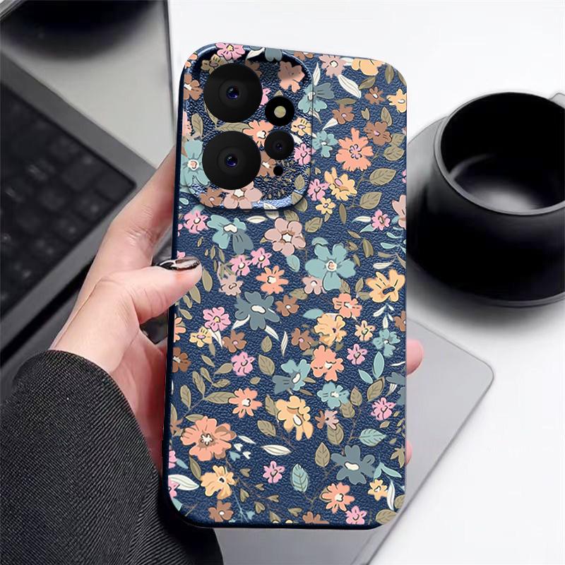 Vintage Floral Print Soft TPU Shockproof Phone Case For Xiaomi 13T Pro Poco X6 Redmi Note 14 13 12 Pro 11 Matte Leather Texture Lens Protection Cover