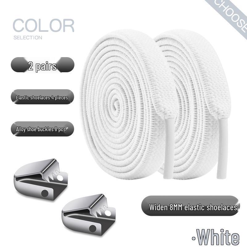 Elastic No-Tie Shoelace Buckle - White Flat for Men, Women, Kids