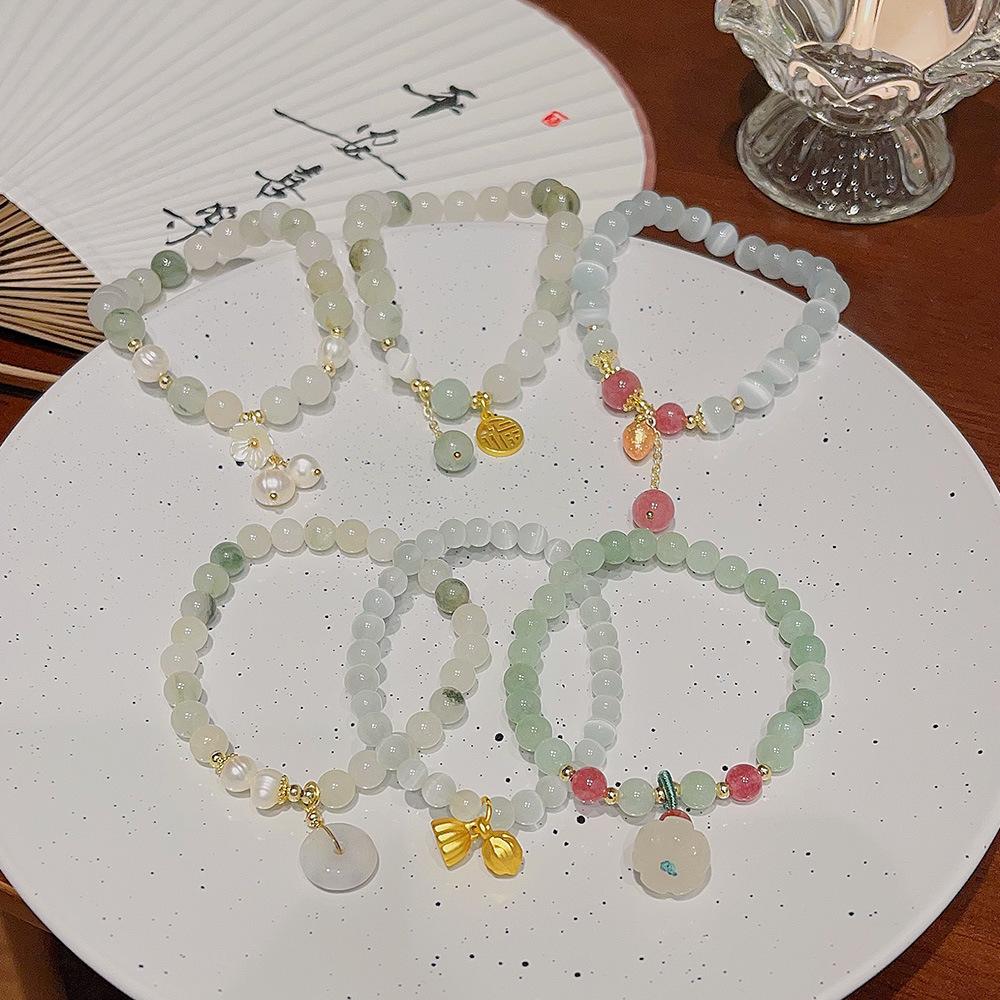 Sweet Fashion Creative Natural Stone Crystal Pearl Bracelet Light Luxury Niche National Wind Couple Bracelet Jewelry Women