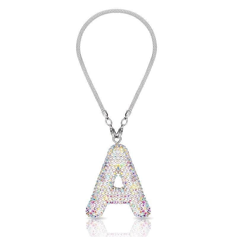 

1 шт. Радужная буква, украшение для зеркала заднего вида автомобиля, подвесной хрустальный кулон, блестящие автомобильные аксессуары, украшение для автомобиля со стразами A