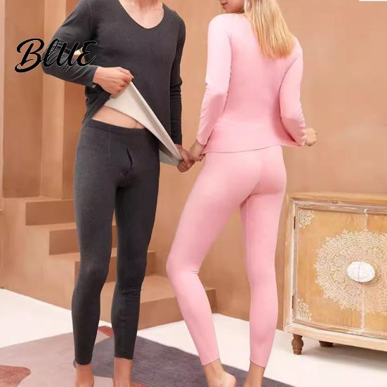 Homewear Top Pants Set 2 Pcs/Set Winter Woemn Thermal Underwear Round Neck Seamless Long Sleeve Solid Color Suit Warm Slim Fit High Elastic