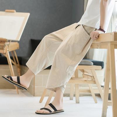 Pantaloni da Spiaggia Uomo Stile Cinese Cotone Uomo Streetwear Retrò Lunghezza Polpaccio Pantaloni Uomo Casual Pantaloni Tradizionali Estivi Pantaloni Harem
