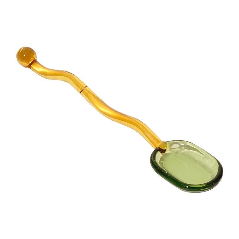 Glass Small Spoon Ice Cream Dessert Spoon Twist Wave Stitching Color Cute Creative Kitchen Cold Drink Fruit Mixing Spoons