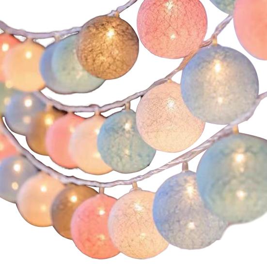 Cotton Ball String Light Waterproof Battery Powered 10/20/40 LEDs Christmas Wedding Halloween Holiday Party Decorative Fairy Lamp