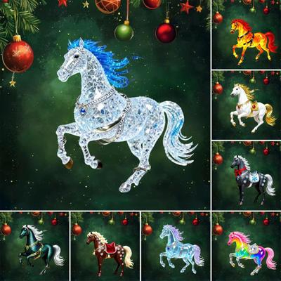 Ornamento da appendere per auto a forma di cavallo piatto 2D Acrilico Ciondolo per specchietto retrovisore a forma di cavallo Accessori da appendere per le feste invernali per albero di Natale Interno auto Parete Finestra
