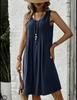 Europe and the United States Popular Women's Summer New Solid Color Casual Round Neck Sleeveless Pleated Dress Women