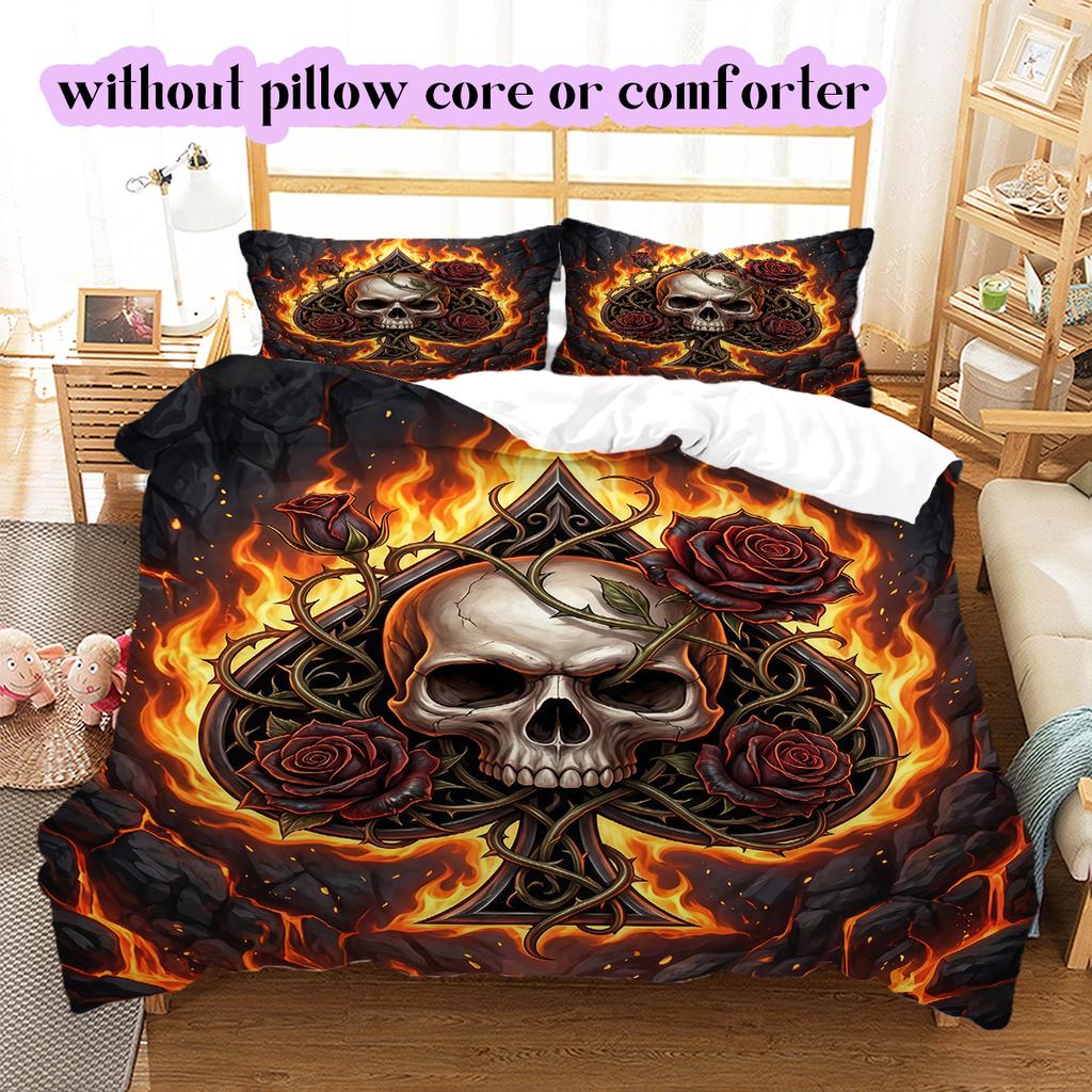 Fire and Death Pattern Bedding Quilt Set Quilt Cover Pillowcase Home Decoration Birthday Gift (1 * duvet cover + 2 * pillowcase, without core)