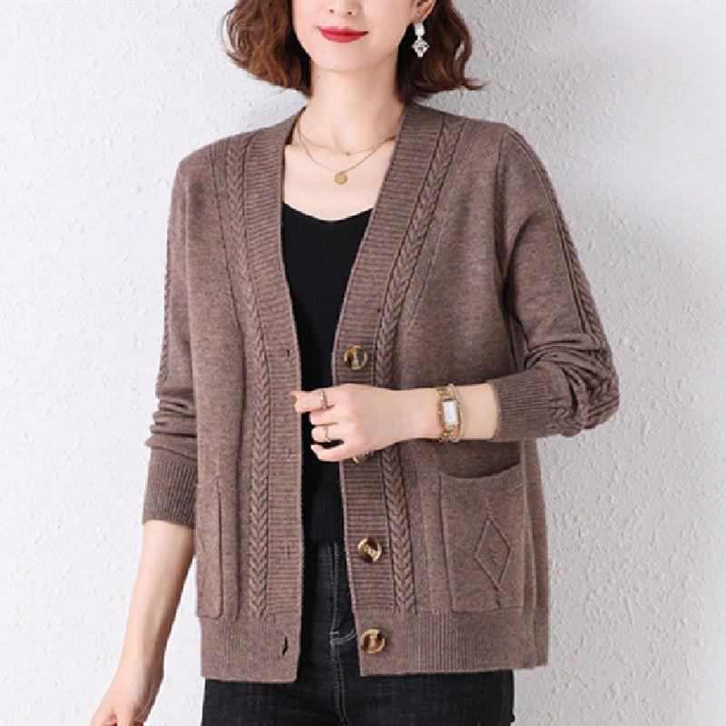 Early Autumn V-neck Knitted Cardigan Women's Short Stylish Outerwear Spring and Autumn Layering Fashion Sweater Jacket