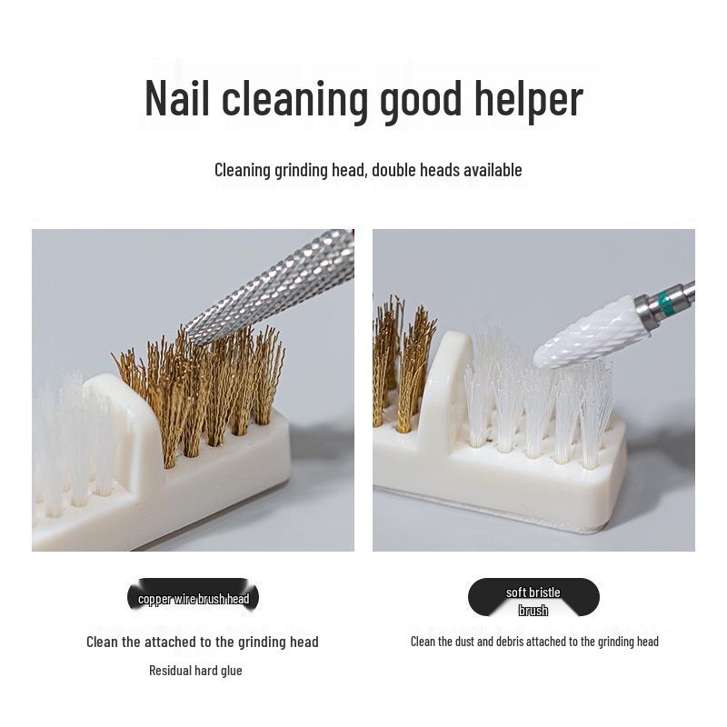 Dual-Ended Nail Drill Bit Cleaning Brush with Copper Wire and Steel Bristles