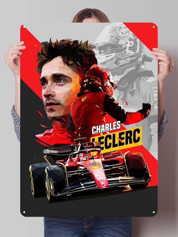 Charles Leclerc Rennfahrer Poster F1 Rennsport Metallschilder Wandkunst Wandbild Benutzerdefinierte Blechschilder für Wandkunst Dekoration Vintage Metallschild