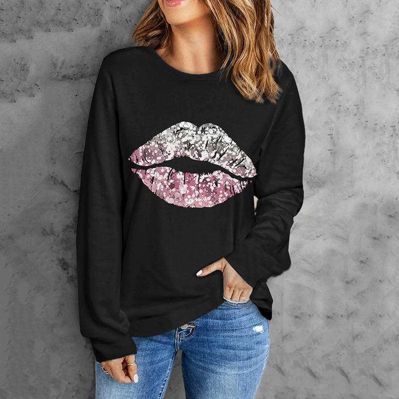 Round Neck 3D Gradient Color Printed Top Fashionable Casual Long Sleeved Women's T-shirts