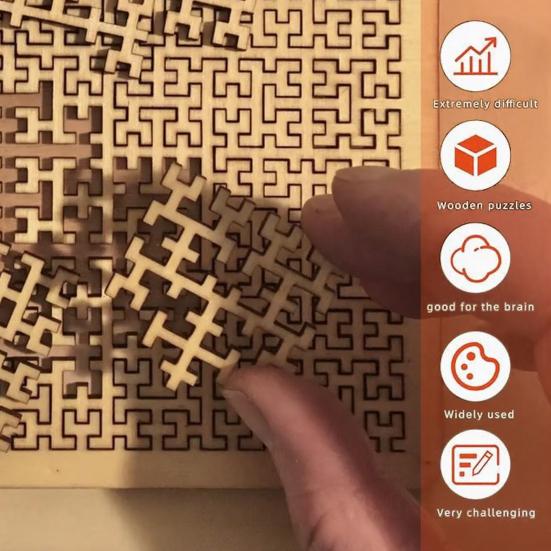 Wooden Fractal Tray Jigsaw Puzzle with Frame Reverse Thinking Impossible Difficult Puzzle Challenge Game Kids Adults Educational Irregular Puzzle Toy