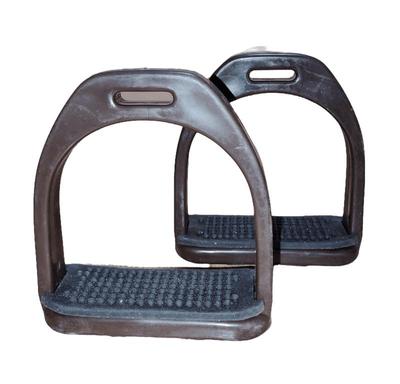 Brown Plastic Polymer Composite Horse Stirrups Light Weight Black Rubber Mat