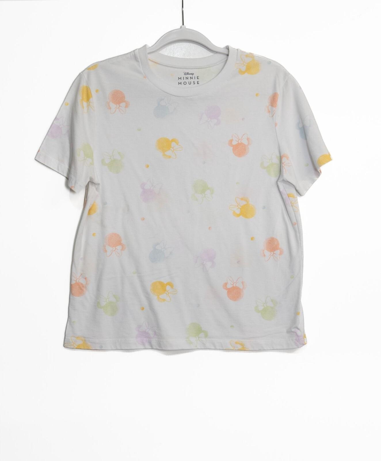 Disney Minnie Mouse Pastel Graphic T-Shirt Womens Size M White Multicolor Print M