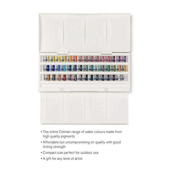 Set aquarelle cotman - winsor &amp; newton - 45 demi-godets - toutes les couleurs - avec demi-godets supplémentaires