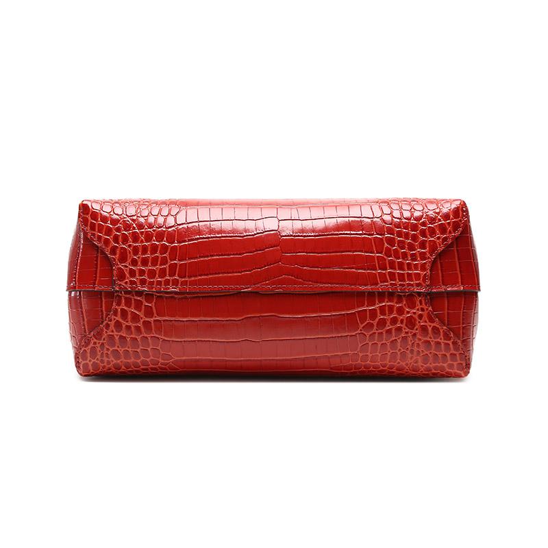 Longchamp Le Roseau 30 Crocodile Pattern Leather Short Handle Bamboo Buckle Tote Bag Medium Women Tote Bags Orange 10058HTSH21