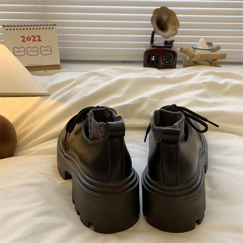 thick-soled high-heeled small leather shoes for women's autumn new retro student spring and autumn versatile skirt round head