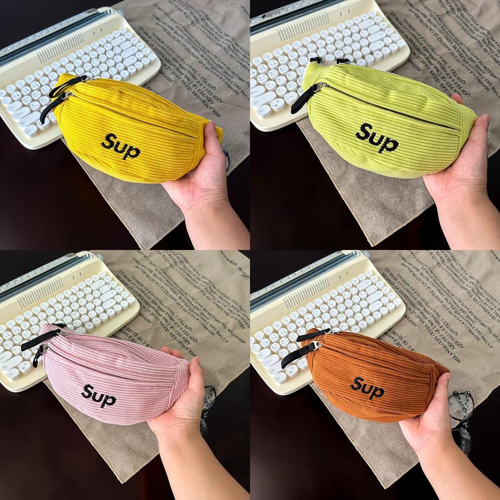 Stylish Corduroy Children's Chest Bag For Boys And Girls With Trendy Letter Design
