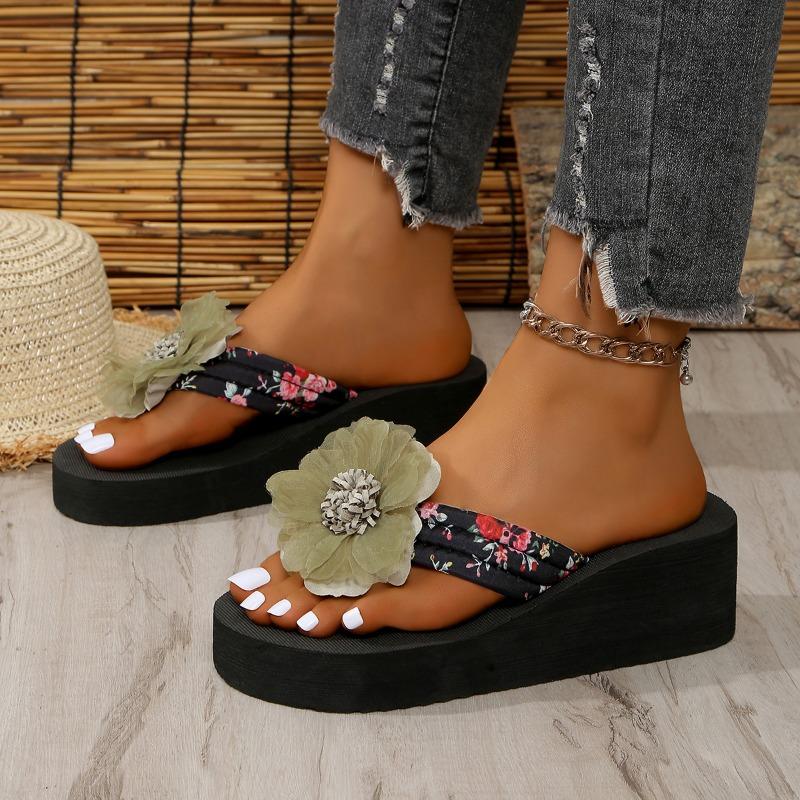Fashion Shoes Female 2025 Summer Flip Flops Women's Slippers Casual Sandals Women Round Toe Platform Wedges Fashion Bow Women's Sandals