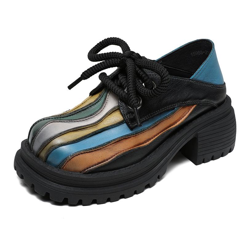 

Johnature Genuine Leather Women s Shoes Round Toe Coarse Heel Thick Bottom Colorful Rainbow High Heels Pumps 40 чорний