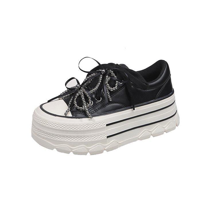 Bow beaded white shoes women's thick-soled muffin shoes 2025 spring new small height-increasing shoes casual board shoes
