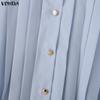 VONDA Damen Lässig Umlegekragen Elegant Gerüscht Plissee Langarm Bluse