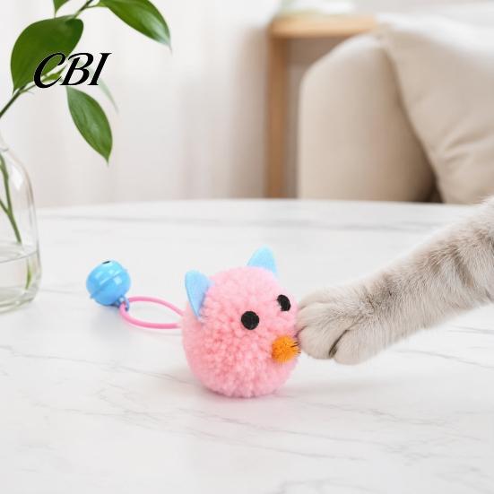 Scratch-resistant Cat Toy Plush Mouse Ball, Soft Fluffy Ball with Bell, Kitten Durable Teething for Indoor Cats Boredom Relief Interactive Play