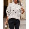 Women's Crew Neck Long Sleeve Polka Dot Jacquard Knit Pullover Sweater Casual Autumn Top